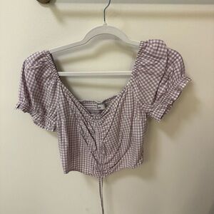 Hollister Purple and White Crop Blouse with Cap Sleeves